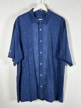 Tommy Bahama XL Blue Silk Embroidered Button-Up Camp Shirt Beach Street Farms